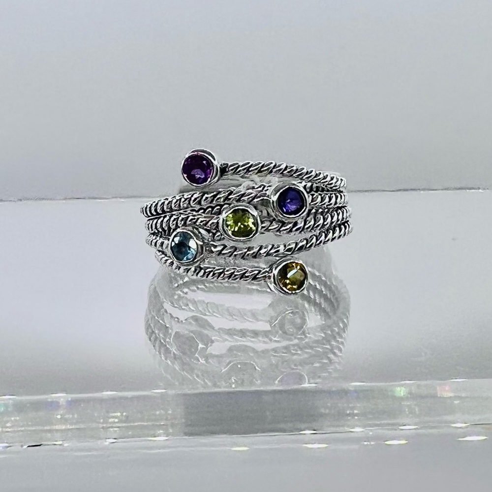 Samuel B. Multicolor Gemstone Sterling Rope Stackable Ring - Picture 4 of 6